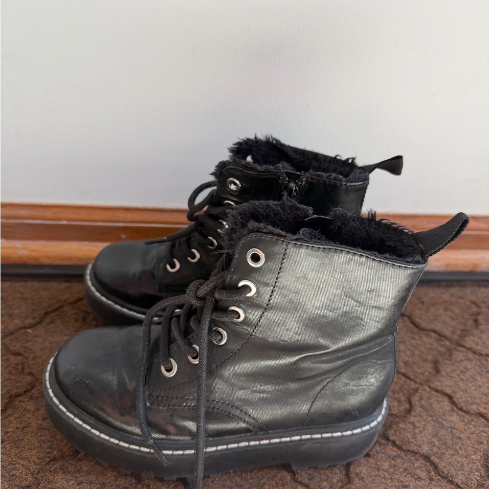 Black Lined Lace-Up Combat Boots